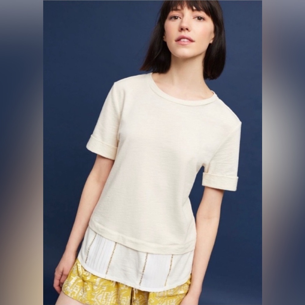 Anthropologie Dolan Left Coast Collection Cream Short Sleeved Blouse.  Sz XS